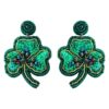 Wholesale Style Handmade Rice Beads Sequin Green Earrings St. Patrick Clover Clover Symmetrical Earrings