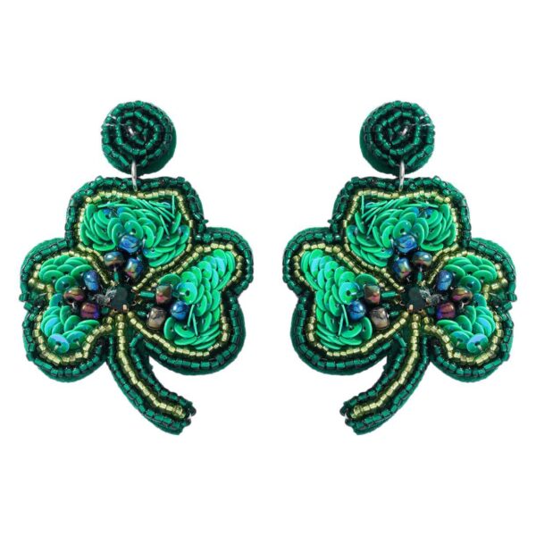 Wholesale Style Handmade Rice Beads Sequin Green Earrings St. Patrick Clover Clover Symmetrical Earrings