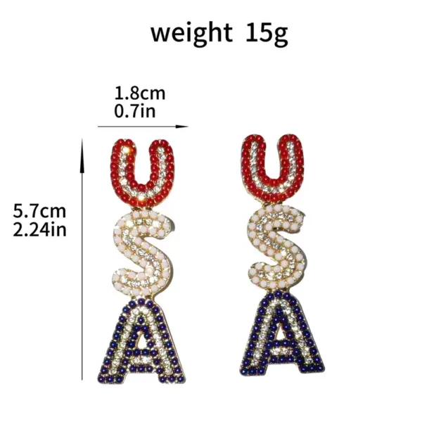 Wholesale Fashionable Diamond Earrings Women's Independence Day Anniversary Drop Earrings Alloy Zinc Earring Post USA Style Jewelry