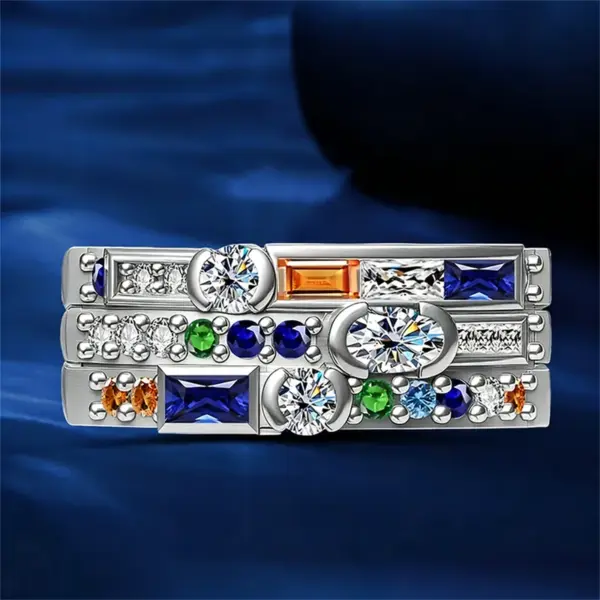 Wholesale Geometric Women’s Ring In Copper With White K Water Plating, Claw Setting Featuring Zircon Inlay