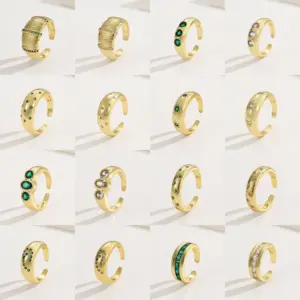Wholesale Unisex U Shape Open Ring In Copper With Electroplated Gold Plating And White Zircon Inlay