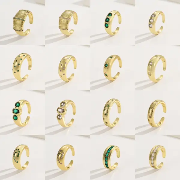 Wholesale Unisex U Shape Open Ring In Copper With Electroplated Gold Plating And White Zircon Inlay