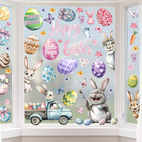 Wholesale  Easter Window Decorations Electrostatic Window Flowers Stickers Shopping Mall Window Glass PVC Wall Stickers