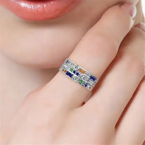 Wholesale Geometric Women’s Ring In Copper With White K Water Plating, Claw Setting Featuring Zircon Inlay