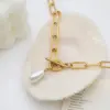 Wholesale 18K Gold OT Clasp Geometric Pearl Titanium Steel Women's Necklace With Round Plated Nylon Chain