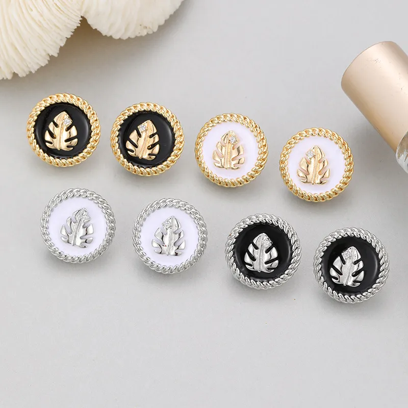 Wholesale Leaves Stud Earrings For Women With Copper Posts Electroplated And Zircon Inlay