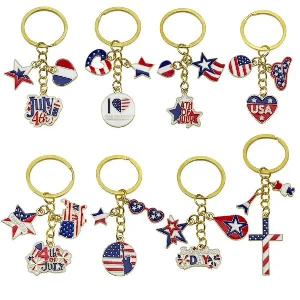 Wholesale USA Star Heart Balloon National Flag Keychain Hat Independence Day Commemorative Keyring Small Gifts