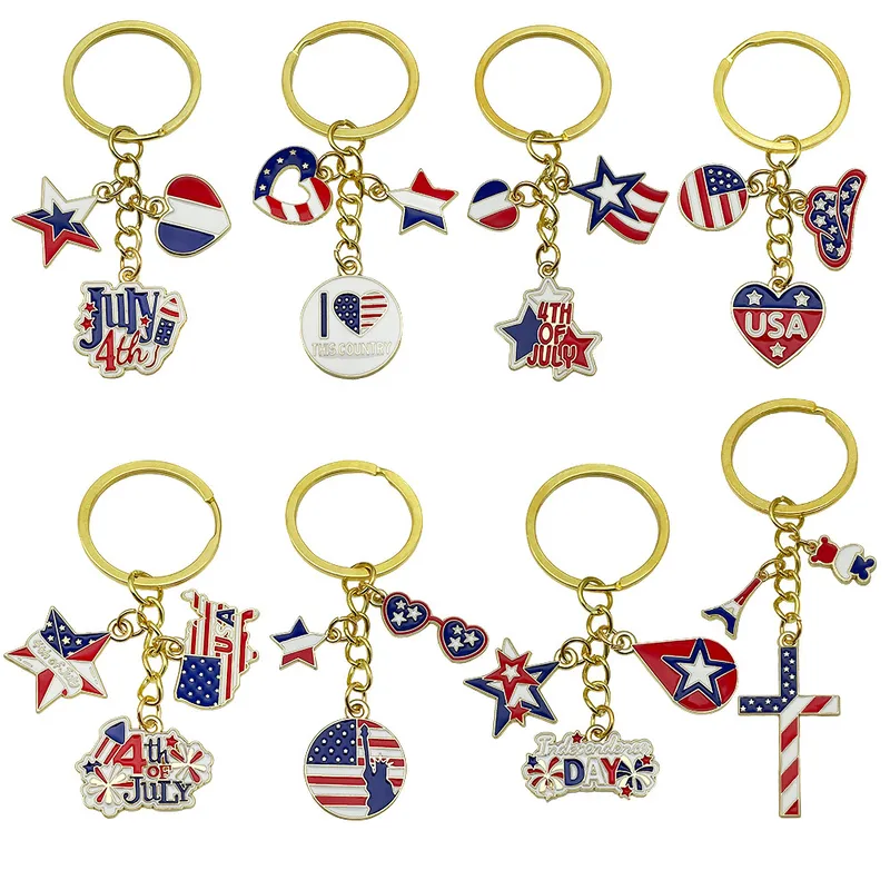 Wholesale USA Star Heart Balloon National Flag Keychain Hat Independence Day Commemorative Keyring Small Gifts