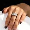 Wholesale Geometric Women’s Rings In 304 Stainless Steel With Waterproof Non Tarnish PVD Coated White K Plated Finish And Zircon Inlay