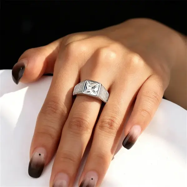 Wholesale Geometric Women’s Rings In 304 Stainless Steel With Waterproof Non Tarnish PVD Coated White K Plated Finish And Zircon Inlay