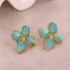 Wholesale Waterproof Non Tarnish Flowers Earrings For Women, 18K Real Gold Plated With Zircon Inlay, PVD Coated 304 Stainless Steel