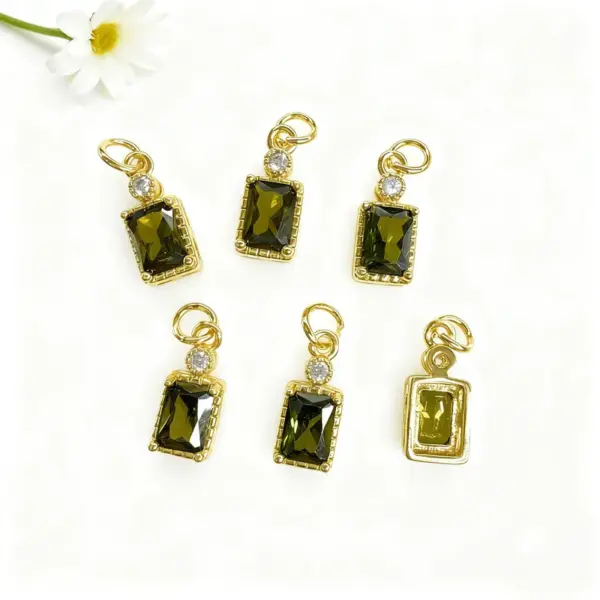 Wholesale 18K Gold Plated Copper Color Retention Rectangular Colorful Zircon Twelve Constellation Stone Pendant DIY Jewelry Hanging Water Plated Imitation Gold Geometric