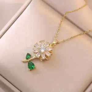 X0156 Emerald Rotating Sunflower Necklace