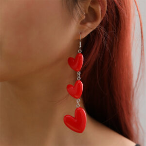 Wholesale EZ5091 women's long heart red festive Valentine's Day earrings fashion face slimming ear jewelry