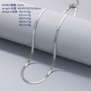 Steel color 3mm / Necklace 50cm 5cm tail chain