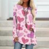 oly-ca9082b31f9f825cbd6b926152c9edf3 Wholesale Spring 3D ValenTine's Day HearT PrinT Women's Casual Loose RounD Neck Long-sleeveD T-shirT