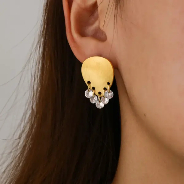 oly-caa0d612c53245589c48df71134decf7 Wholesale 18K Gold Plated 304 Stainless Steel Vacuum Electroplating (In Furnace) Rhinestone Geometric Brushed Earrings For Women Independence Day