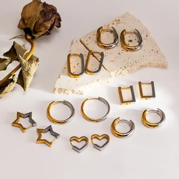 Wholesale Square Stainless Steel Geometric Star Ear Cuff Unisex Trendy Fashion Jewelry Women's Casual Style Ear Studs