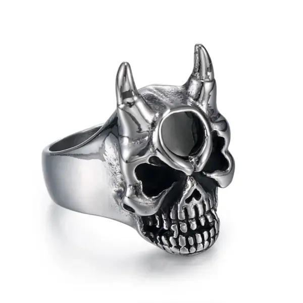 oly-caa9c186ff68295f65142884c1289735 Wholesale Men's Vintage Titanium Steel Skull Ring With Black Rubber Inlay Streetwear Accessory