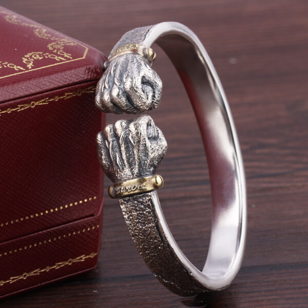 Wholesale Selling Power Holding Silver Bracelet Men's Personality Retro Solid Open Fist Power Fist Bracelet