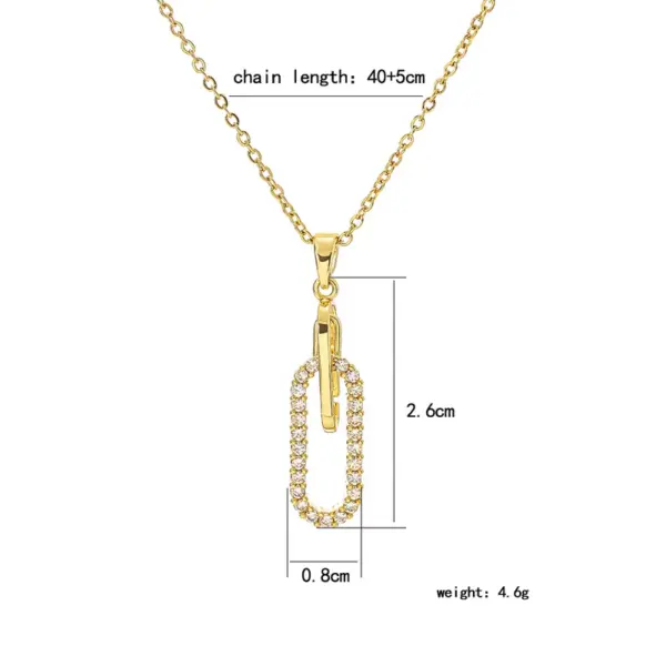 Wholesale 304 Stainless Steel Copper Paper Clip Oval Water Plating Zircon 18K Gold Plated IG Style Elegant Simple Style Inlay Cable Chain Gold Pendant Necklace