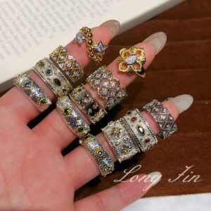 oly-caae8fe325dc8470fd5a7e7e5d3e467f Wholesale Brati vintage court style copper Italian brushed ring with diamond-encrusted four-leaf clover design