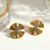 Wholesale Sector Independence Day Women's 304 Stainless Steel Stud Earrings With 18K Gold Plating And Zircon Inlay
