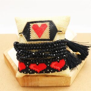 Wholesale personality ethnic style red peach heart miyuki bracelet suit hand-woven bracelet suit