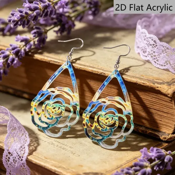 Wholesale Retro Multicolor Water Droplets Drop Earrings With Acrylic Print, Featuring 304 Stainless Steel Ear Pins For Women