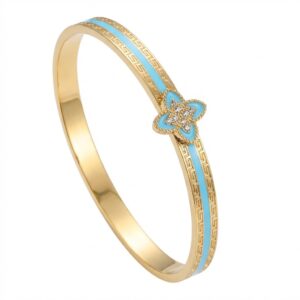 Four-flower light blue epoxy multi-diamond / True gold plating in full-body stainless steel furnace