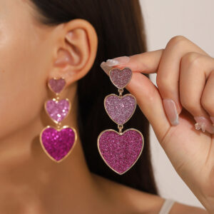 Wholesale Valentine's Day Hot Selling Barbie Powder Three-Layer Heart-Shaped Love Earrings Simple Pendant Acrylic Texturing Dopamine Earrings