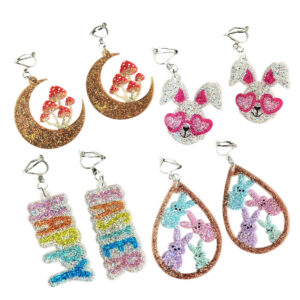 Wholesale Amazon Source Easter Children Little Girl Ear Clip Rabbit Text Mushroom Element Shiny Earrings