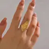 Wholesale Ion Plating (IP) 18K Gold Plated Ginkgo Leaf 304 Stainless Steel IG Style Waterproof Non Tarnish Open Rings