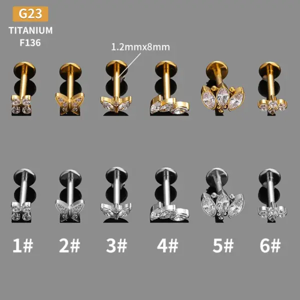 Wholesale 1 Piece Lip Rings Simple Style Commute Crown Butterfly Titanium Steel Inlay Zircon 18K Gold Plated Ear Cartilage Rings & Studs