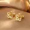 Wholesale 201 Stainless Steel 304 Stainless Steel Plastic Flower Ion Plating (IP) 18K Gold Plated Sweet Waterproof Non Tarnish Plating Gold Ear Studs