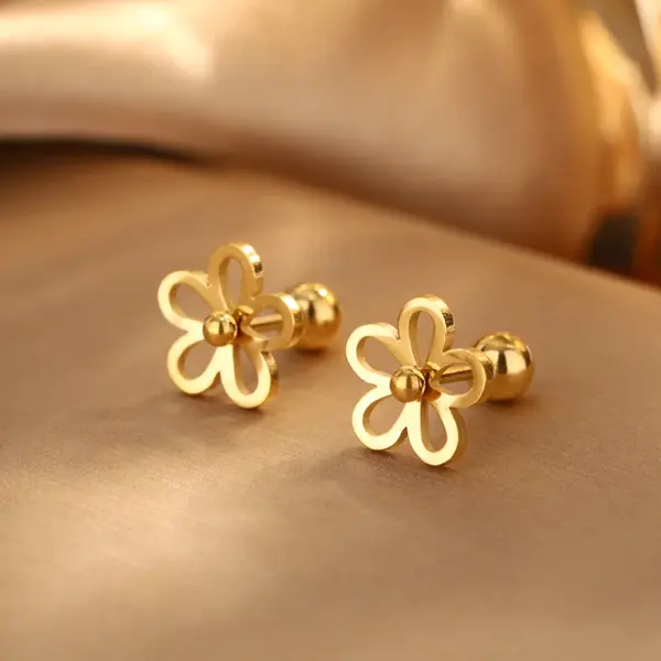 Wholesale 201 Stainless Steel 304 Stainless Steel Plastic Flower Ion Plating (IP) 18K Gold Plated Sweet Waterproof Non Tarnish Plating Gold Ear Studs