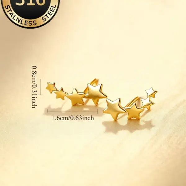 Wholesale Pentagram Electroplated Stud Earrings For Women In SUS316 Stainless Steel With 18K Real Gold PVD Coated Plating And 0.03µm Thickness