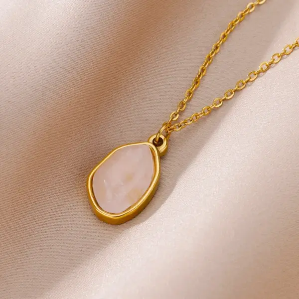 oly-cb085acf8a4b1e568704ace3274d50f3 Wholesale 2pcs/set White Nude Natural Stone Jewelry Set 18K Gold Plated Stainless Steel Necklace Ring Minimalist Water Drop Shape Two-Piece Jewelry Accessories Daily Wear Choice