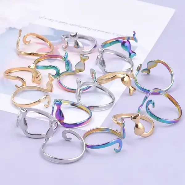 Wholesale PVD Coated Real Gold Plated 18K Gold Geometric 304 Stainless Steel Simple Style Waterproof Non Tarnish Open Rings