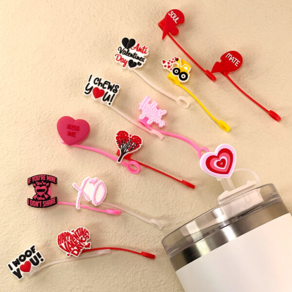 Wholesale Valentine's Day Series Suction Tube Cover Suction Cap Silicone Dust Cap Plug Cute Animation Straw Decoration Products