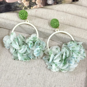 Ring green flower earrings