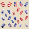Wholesale Blue Press-on Nail Stickers Medium Length European Square Independence Day Floral Nail Art Decoration Polyester Fiber