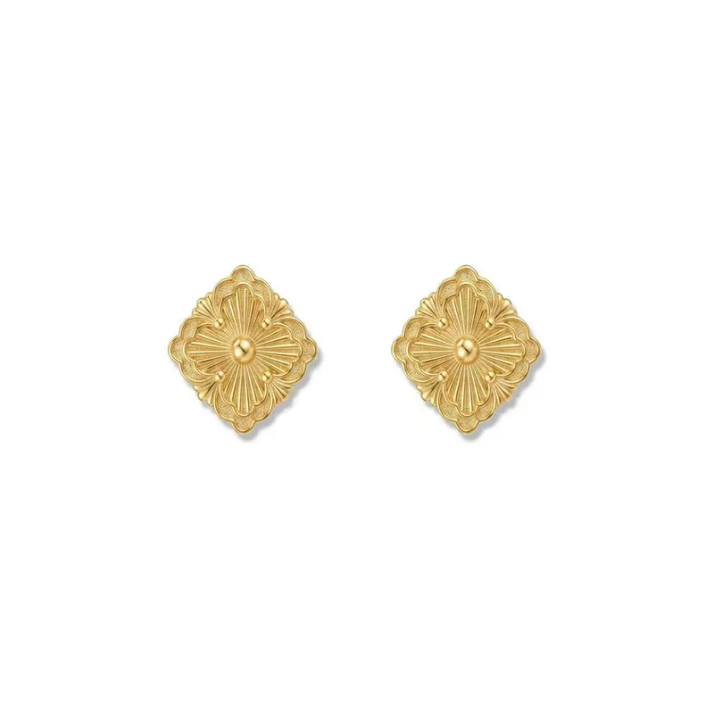Wholesale Asymmetrical Rhombus Stud Earrings For Women In 304 Stainless Steel With 18K Real Gold PVD Coated Plating 0.03µm Thickness
