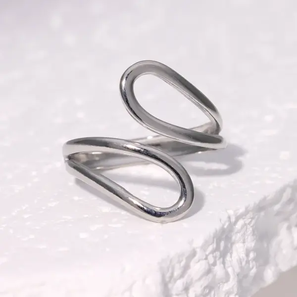 Wholesale Trendy Stainless Steel Titanium Steel Open Ring For Women Simple Geometric Lines Fashionable Versatile Minimalist Style Ring