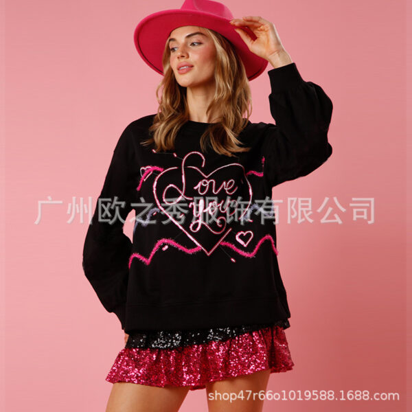 Wholesale  Trade Valentine's Day Heart Sequin Women's Sweatshirt Sequin Long-Sleeved Casual Loose Top