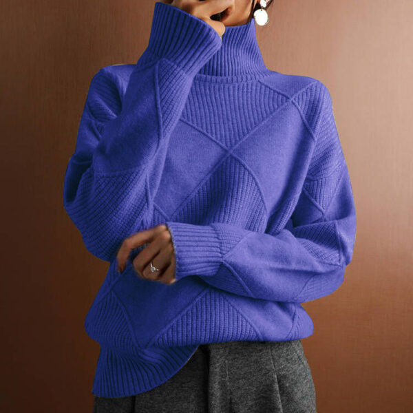 Wholesale pullover loose temperament commuter sweater solid color high collar diamond fashion sweater women