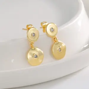 Wholesale 18K Gold Plated Copper Earrings For Women, Universal Electroplated Rhinestone Geometric Handmade Small Style Earrings For Women