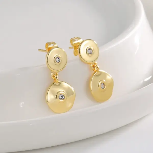 Wholesale 18K Gold Plated Copper Earrings For Women, Universal Electroplated Rhinestone Geometric Handmade Small Style Earrings For Women