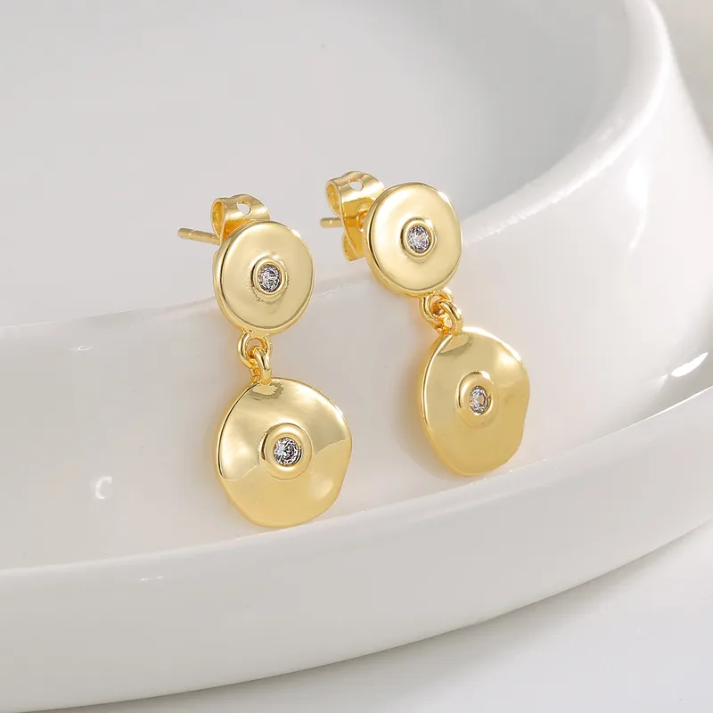 Wholesale 18K Gold Plated Copper Earrings For Women, Universal Electroplated Rhinestone Geometric Handmade Small Style Earrings For Women
