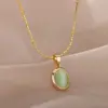 Wholesale PVD Coated Real Gold Plated Geometric 304 Stainless Steel Cat's Eye Stone Elegant Sweet Waterproof Non Tarnish 304 Stainless Steel Lobster Trigger Clasp Closure Pendant Necklace